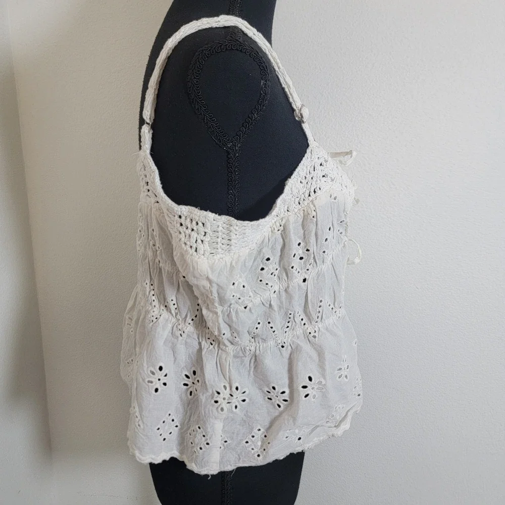 American Flirt White Cotton Eyelet Crochet Boho Camisole Top Large NWT Festival